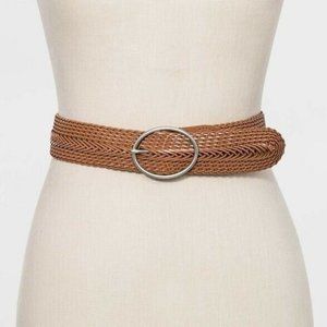 Women's Wide Braided Belt Tan - Size M